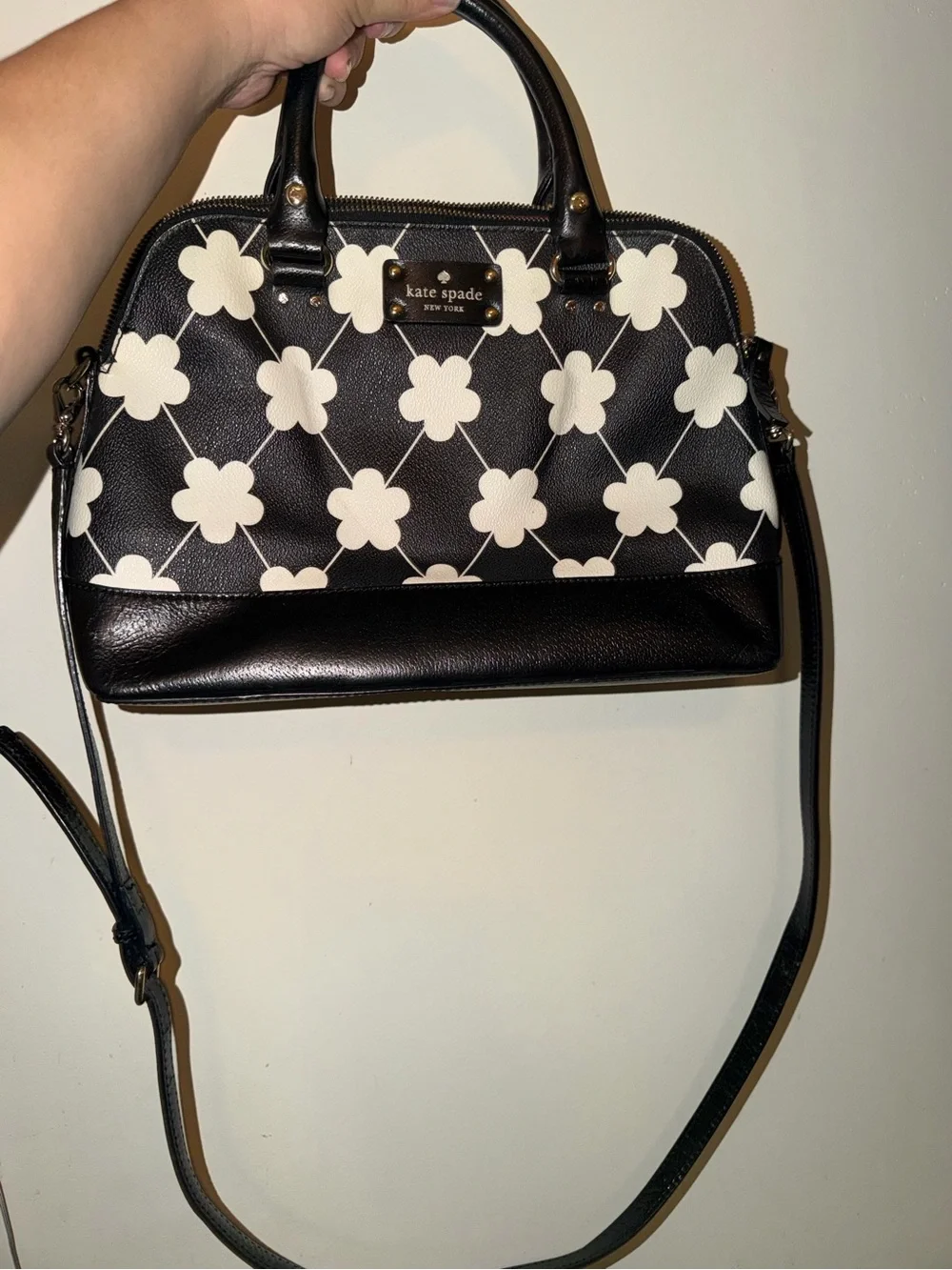 kate spade Black & White Floral Satchel with Crossbody Strap